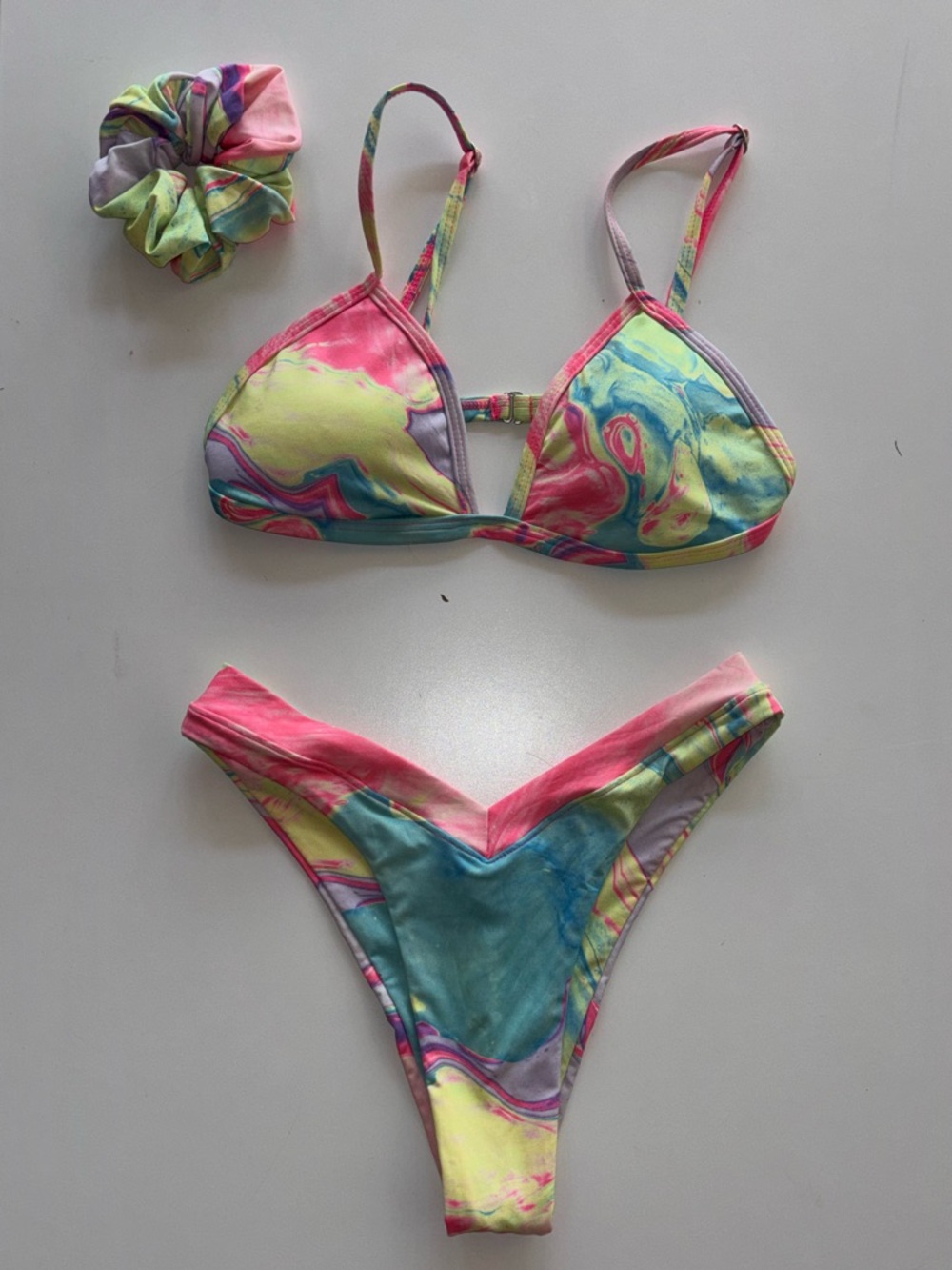 ONEONE Swim Marble Bikini Set High Cut Bottom + Scrunchie Festival